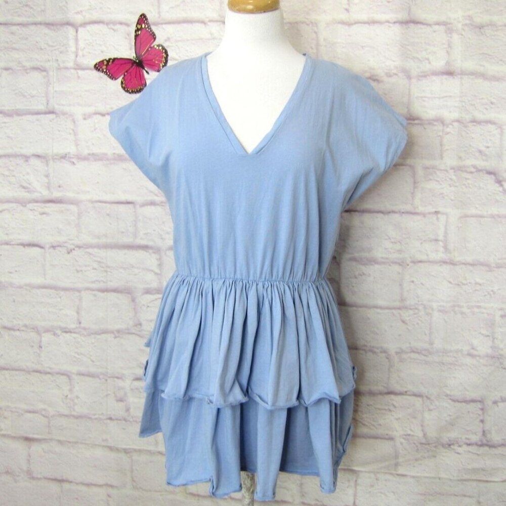 Zara Women's size M Blue Ruffle Hem Cotton Tunic or Dress